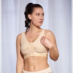 Marena‎ Recovery Bra 38 A/AA Tan Adj Post Surgery Wireless Front Close FlexFit